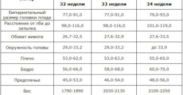 Вес плода 34 недели норма